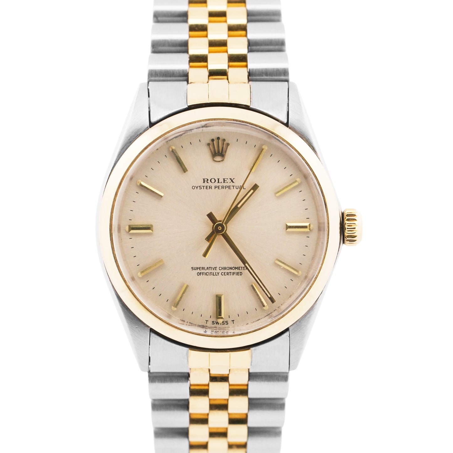VINTAGE 1969 Rolex Oyster Perpetual 34mm SILVER 18K Steel Fluted JUBILEE 1005