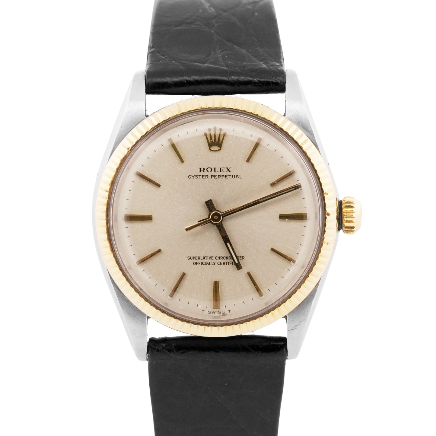 VINTAGE 1968 Rolex Oyster Perpetual SILVER 18K Yellow Gold Automatic 34mm 1003