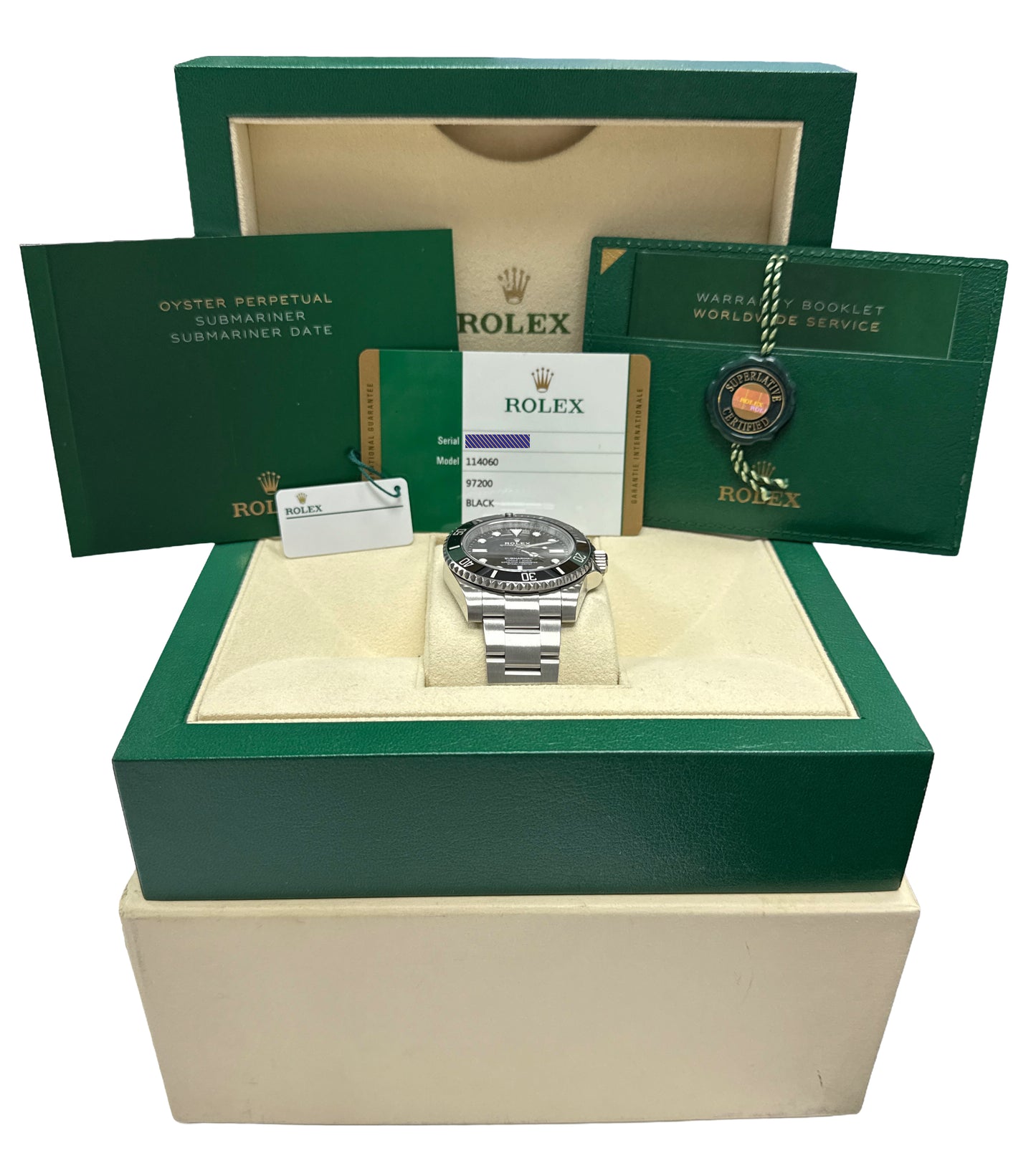PAPERS Rolex Submariner No-Date Steel 40mm BLACK Ceramic Steel Watch 114060 BOX