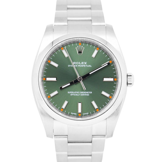 MINT PAPERS Rolex Oyster Perpetual OLIVE GREEN Stainless Steel 34mm 114200 BOX