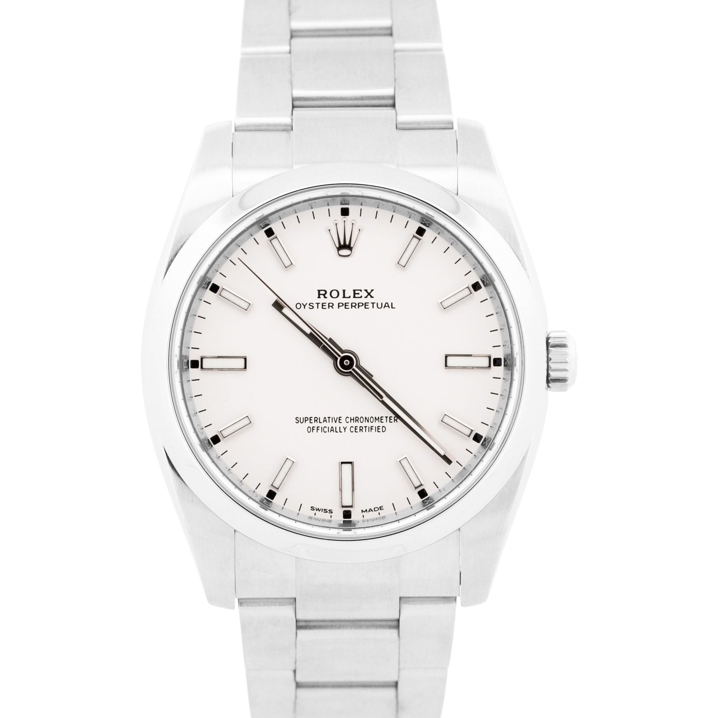 MINT Rolex Oyster Perpetual WHITE Stainless Steel Automatic Oyster 34mm 114200