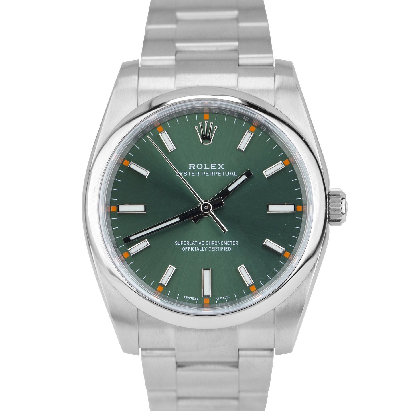 2018 PAPERS Rolex Oyster Perpetual OLIVE GREEN Stainless 34mm Watch 114200 B+P