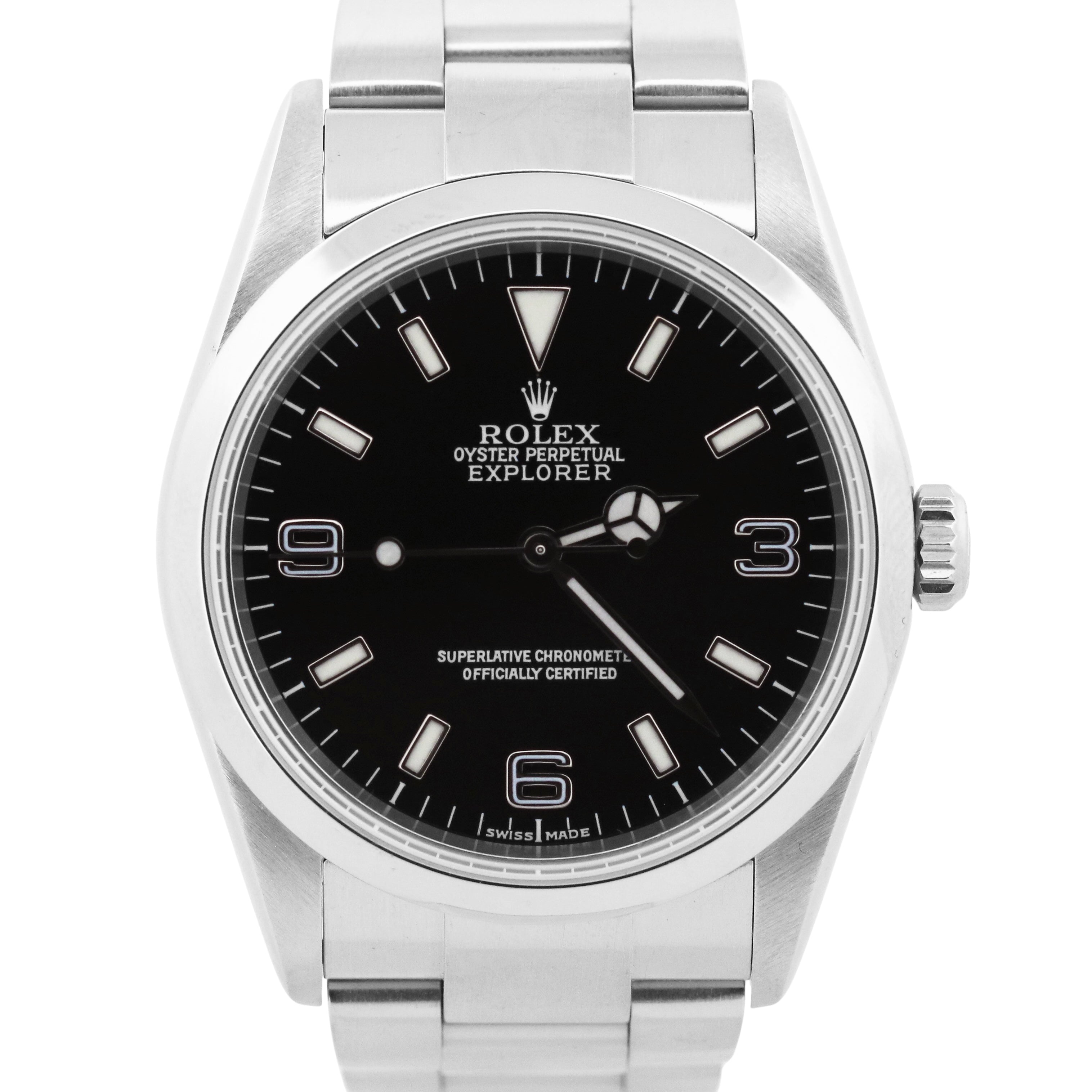 Rolex Explorer I BLACK 36mm 3-6-9 Stainless Steel Oyster NO-HOLES
