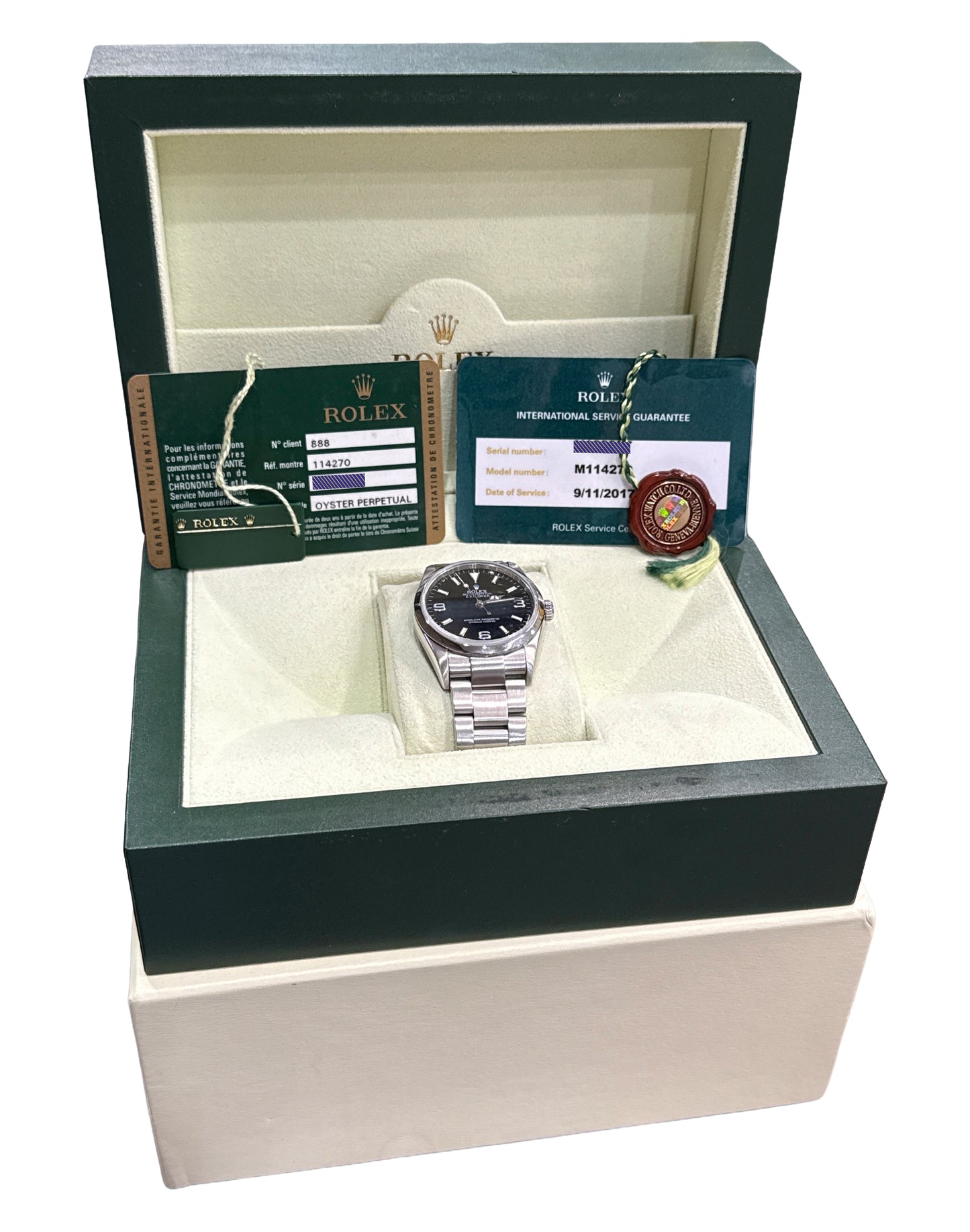PAPERS Rolex Explorer I Black 36mm 3-6-9 Stainless Steel Oyster MK1 114270 BOX