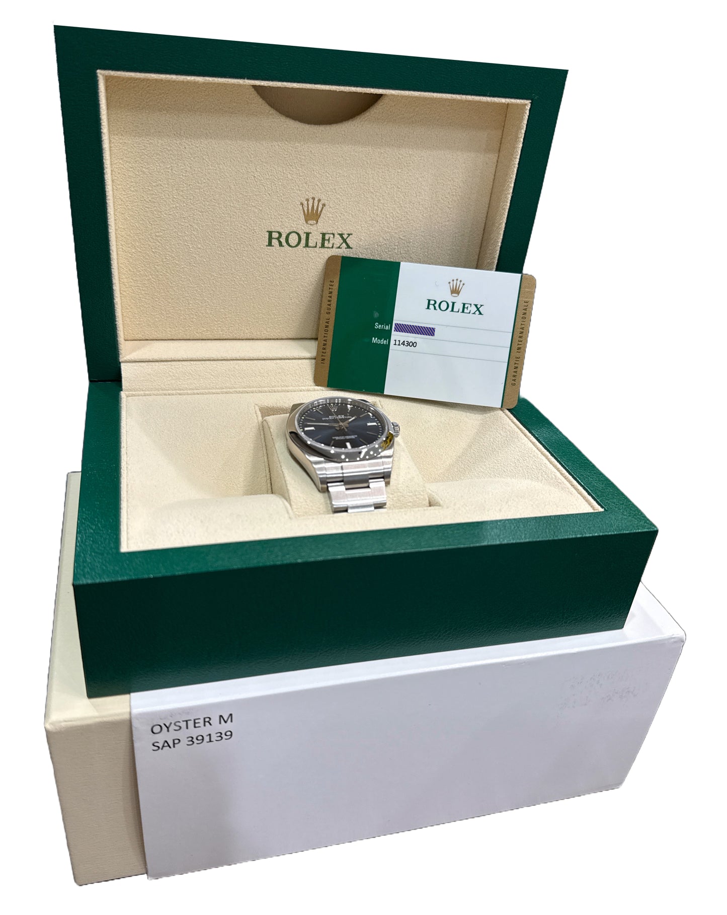 NEW STICKERED Rolex Oyster Perpetual BLUE 39mm PAPERS Stainless Steel 114300 BOX