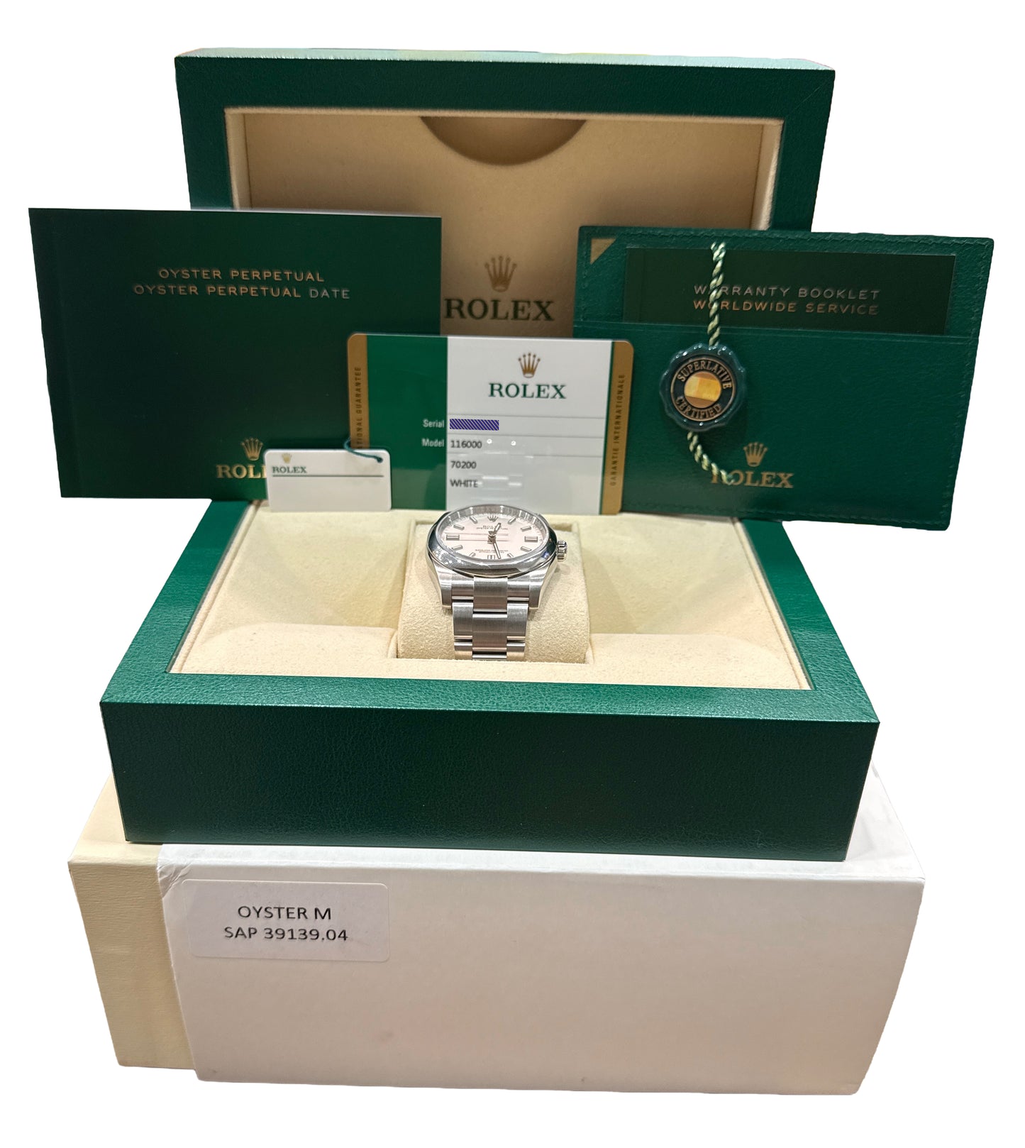 2020 PAPERS Rolex Oyster Perpetual 36mm WHITE Stainless Steel Watch 116000 BOX