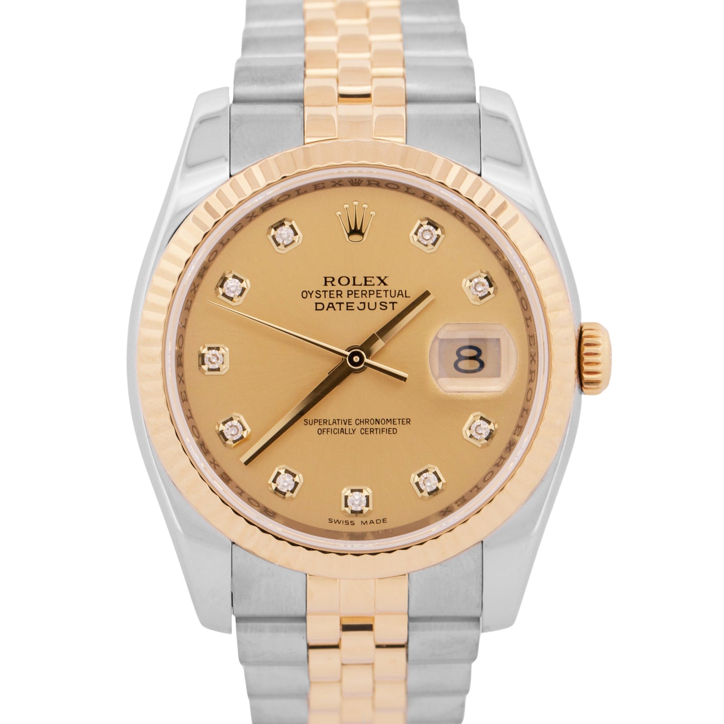 MINT PAPERS Rolex DateJust 36mm CHAMPAGNE DIAMOND 18K Gold JUBILEE 116233 BOX