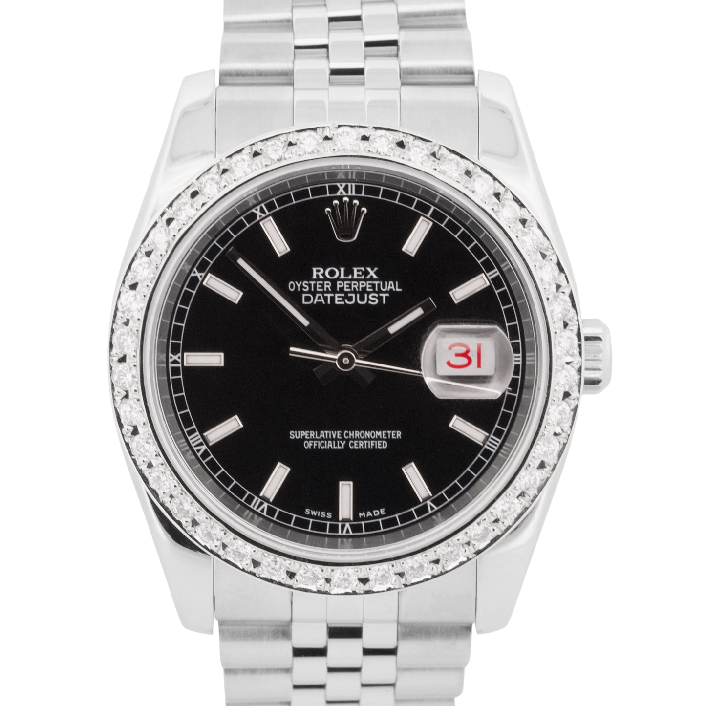Rolex DateJust 36mm RED ROULETTE Black 18K DIAMOND Steel SUPER JUBILEE 116234