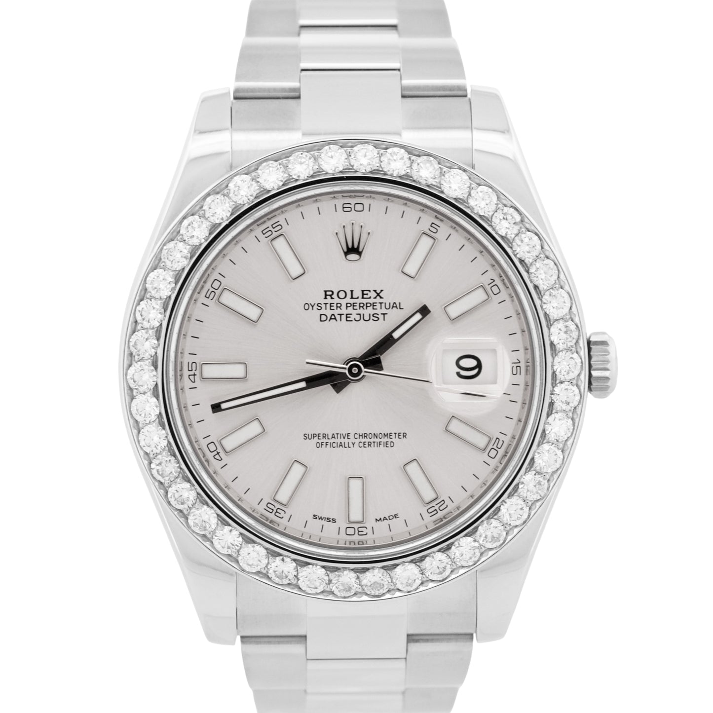 Rolex DateJust II 41mm SILVER Stainless Steel DIAMOND BEZEL Oyster 116300 BOX