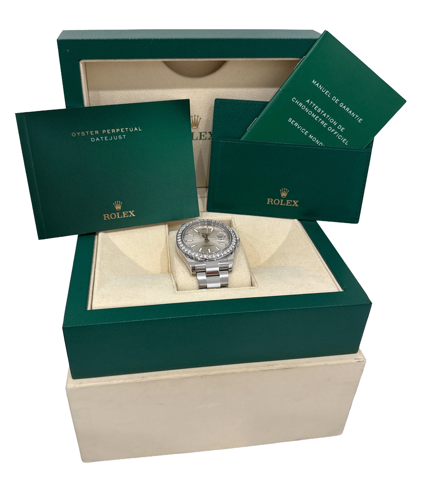 Rolex DateJust II 41mm SILVER Stainless Steel DIAMOND BEZEL Oyster 116300 BOX