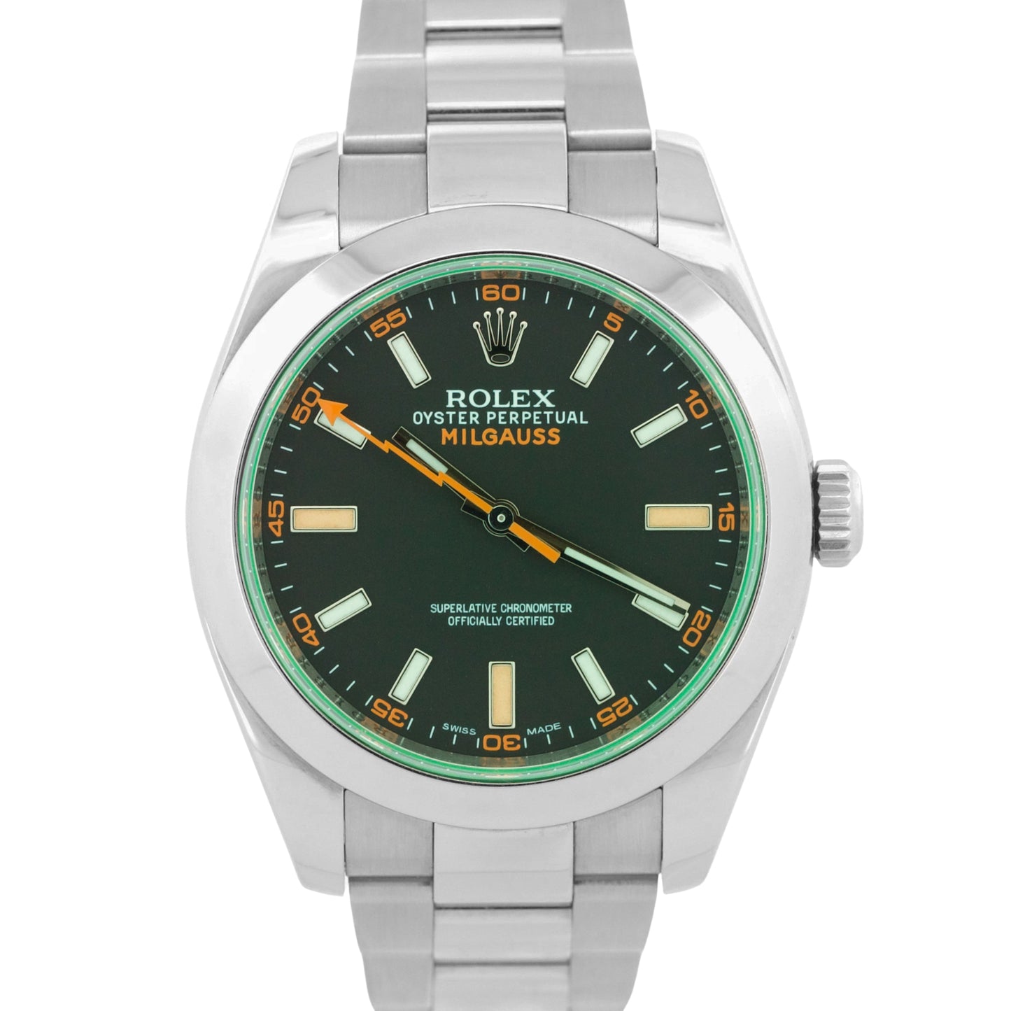 Rolex Milgauss BLACK Orange Stainless Steel 40mm Smooth Oyster 116400 GV BOX