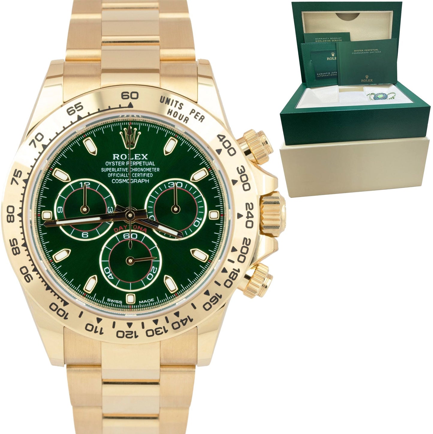 NEW Rolex Daytona CARD GREEN DIAL 40mm Yellow Gold Chronograph Watch 116508 BOX