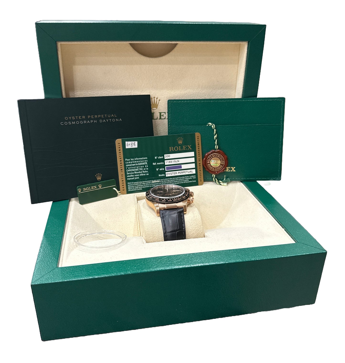 NEW STICKERED PAPERS Rolex Daytona CHOCOLATE Arabic NOS 18K Gold 116515 LN BOX