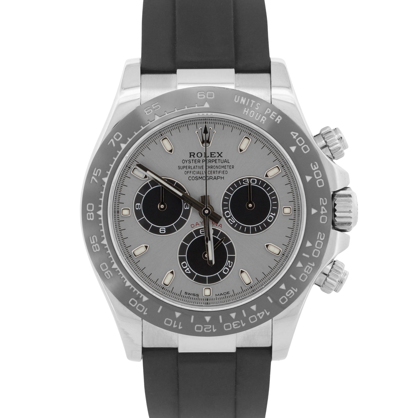 Rolex Daytona SILVER GHOST 18K White Gold OYSTERFLEX Rubber 40mm 116519 LN BOX