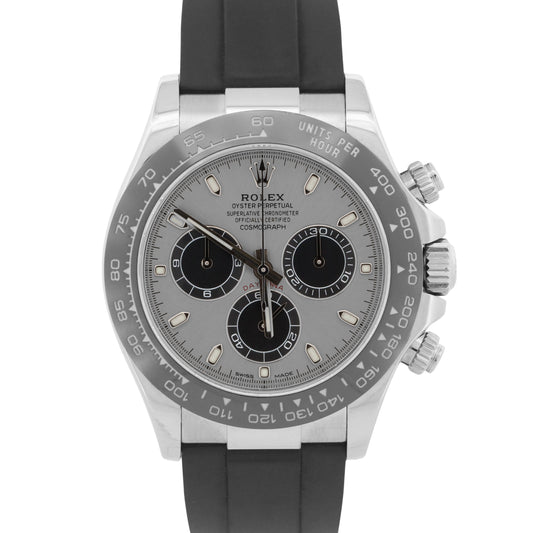 Rolex Daytona SILVER GHOST 18K White Gold OYSTERFLEX Rubber 40mm 116519 LN BOX