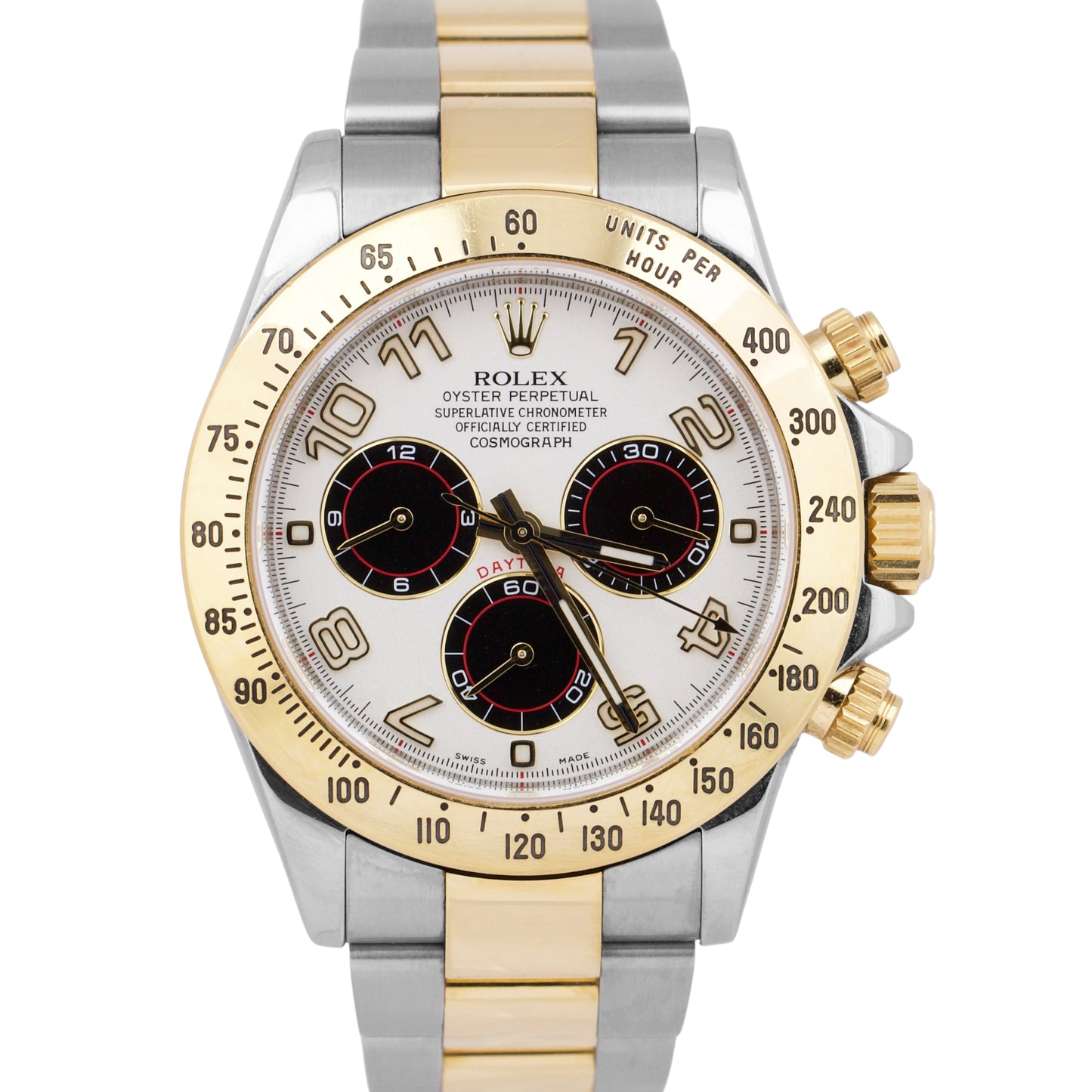 Rolex Daytona Cosmograph 40mm IVORY PANDA RACING 18K Gold Steel Watch 116523 BOX