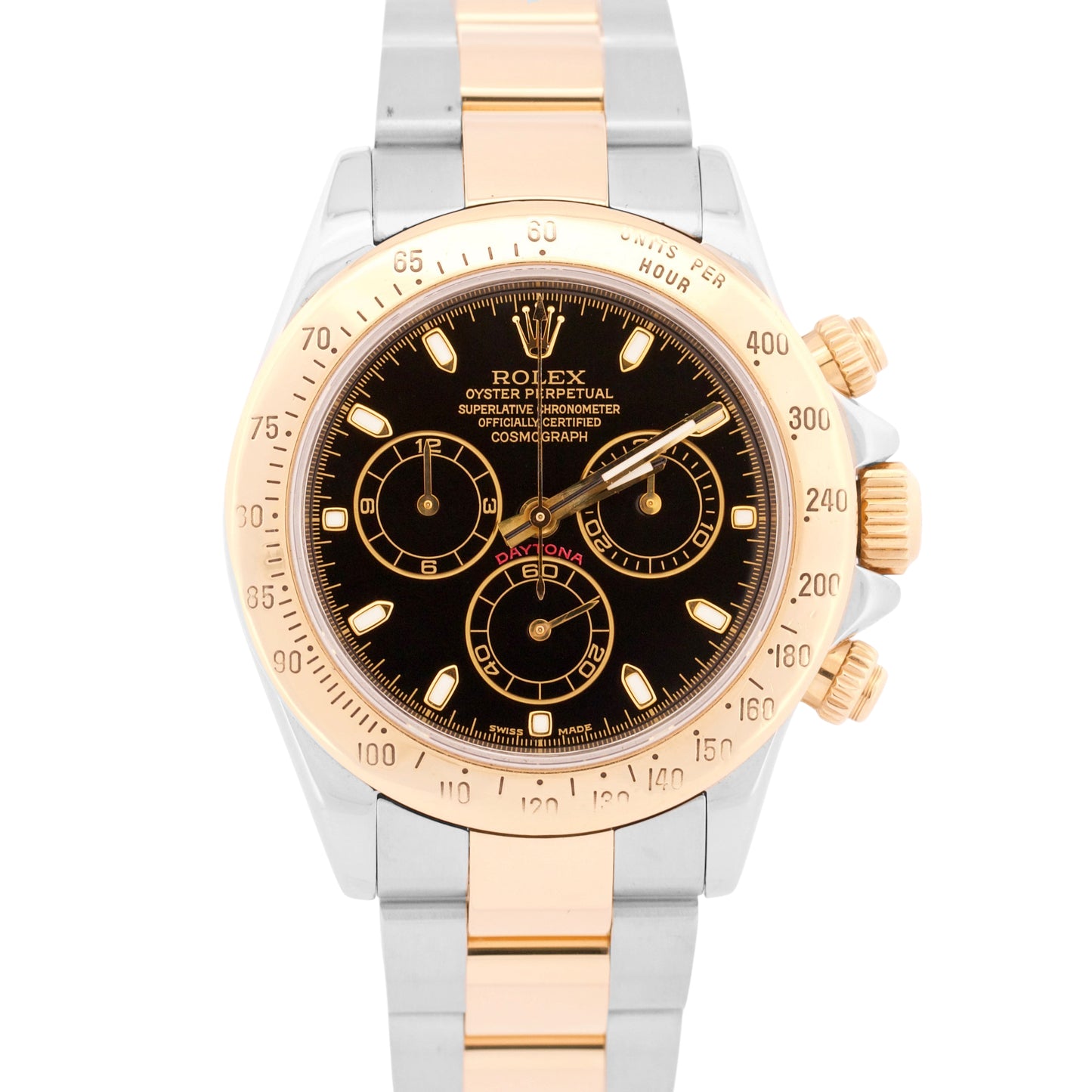 Rolex Daytona Cosmograph 40mm BLACK Two-Tone Steel 18K Yellow Gold Watch 116523