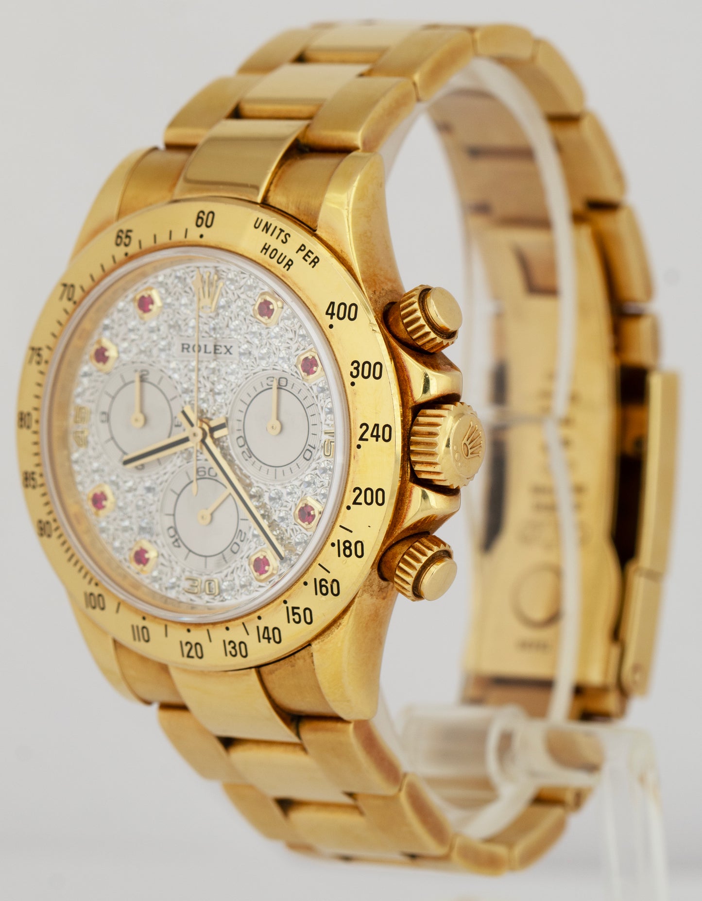 Rolex Daytona FACTORY DIAMOND RUBY PAVE 40mm Yellow Gold 116528 Watch BOX PAPERS