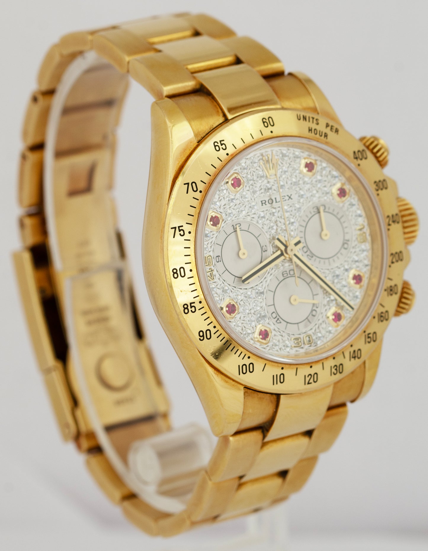 Rolex Daytona FACTORY DIAMOND RUBY PAVE 40mm Yellow Gold 116528 Watch BOX PAPERS