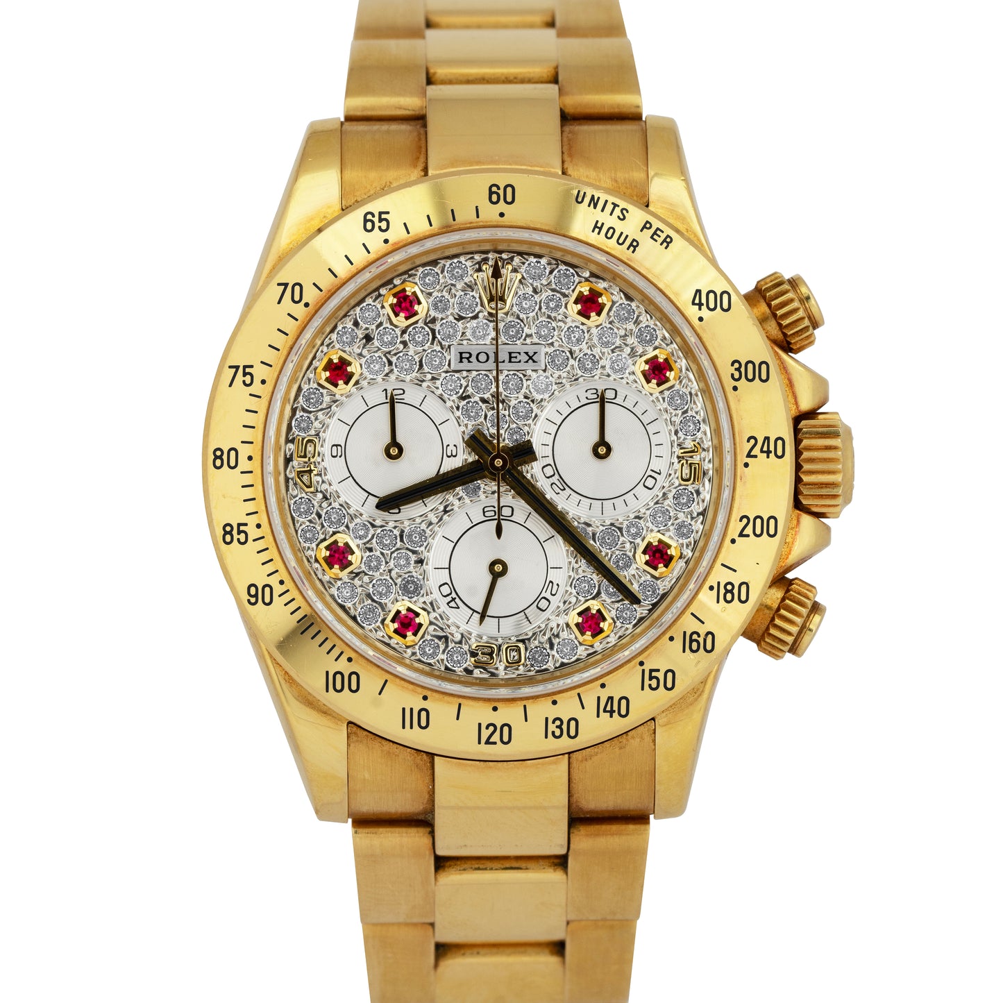 Rolex Daytona FACTORY DIAMOND RUBY PAVE 40mm Yellow Gold 116528 Watch BOX PAPERS