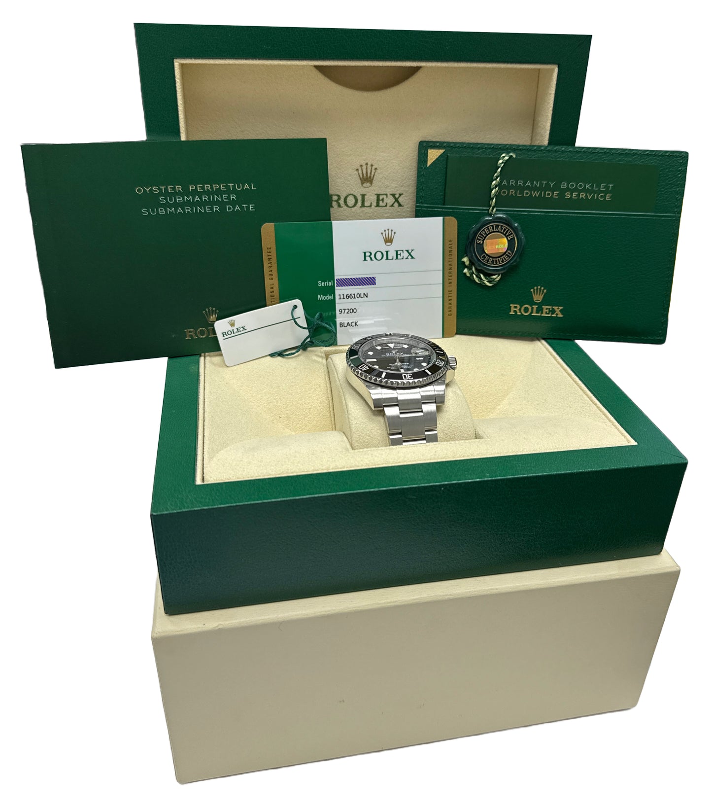 2019 PAPERS Rolex Submariner Date BLACK Ceramic Stainless 40mm 116610 LN BOX