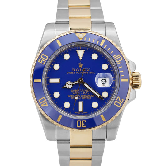 PAPERS Rolex Submariner Date Two-Tone 18K Gold FLAT BLUE 40mm RSC 116613 LB BOX