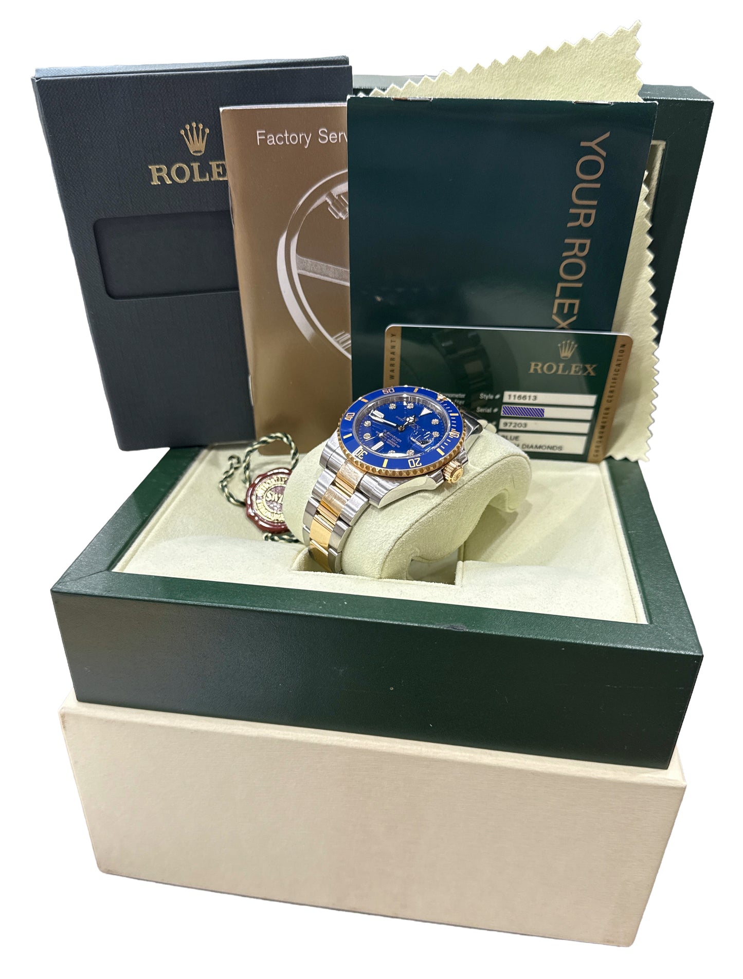 PAPERS Rolex Submariner Date FACTORY BLUE DIAMOND 18K Steel 40mm 116613 LB BOX