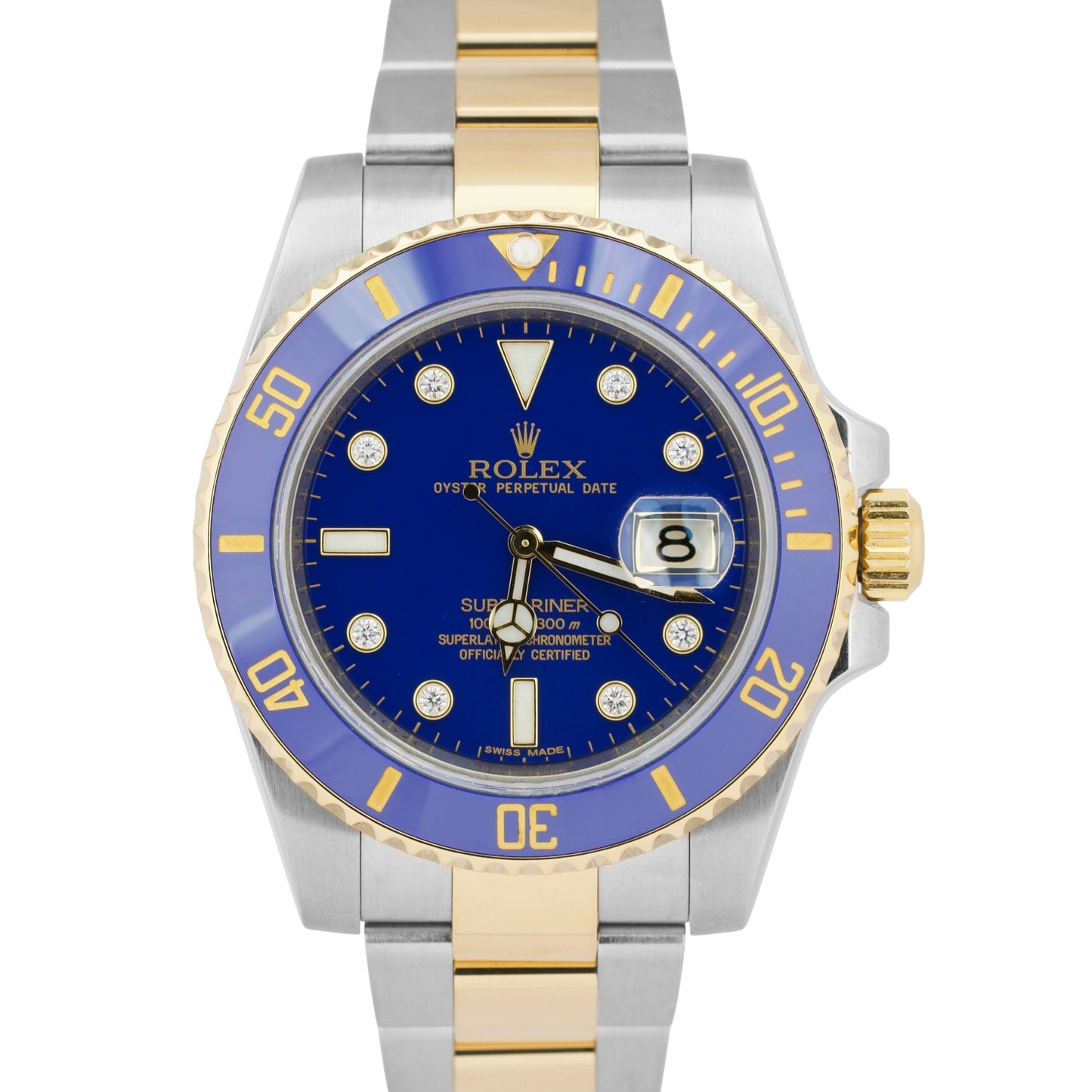 MINT Rolex Submariner Date FACTORY BLUE DIAMOND 18K Gold Steel 40mm 116613 LB