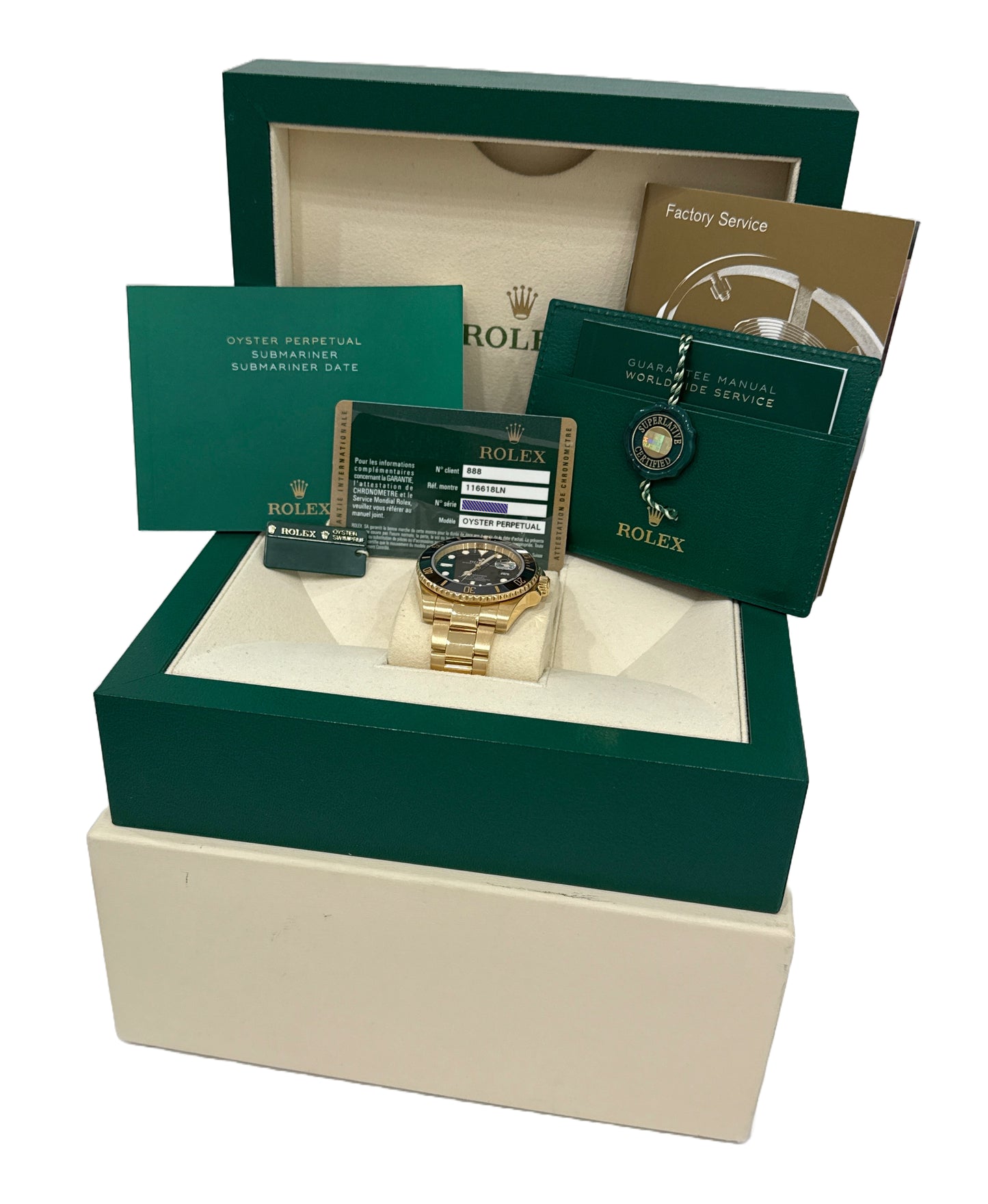 MINT PAPERS Rolex Submariner Date Ceramic 18K Yellow Gold Black 40mm 116618 BOX