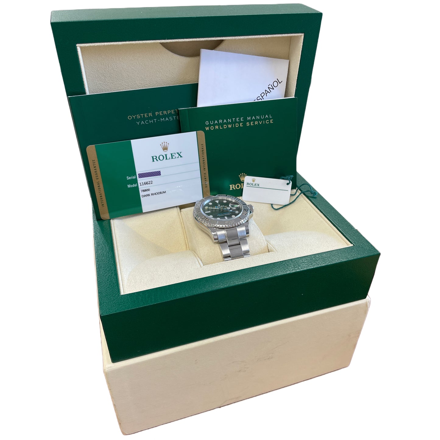 PAPERS Rolex Yacht-Master Rhodium Stainless Steel Platinum Date 40mm 116622 B+P