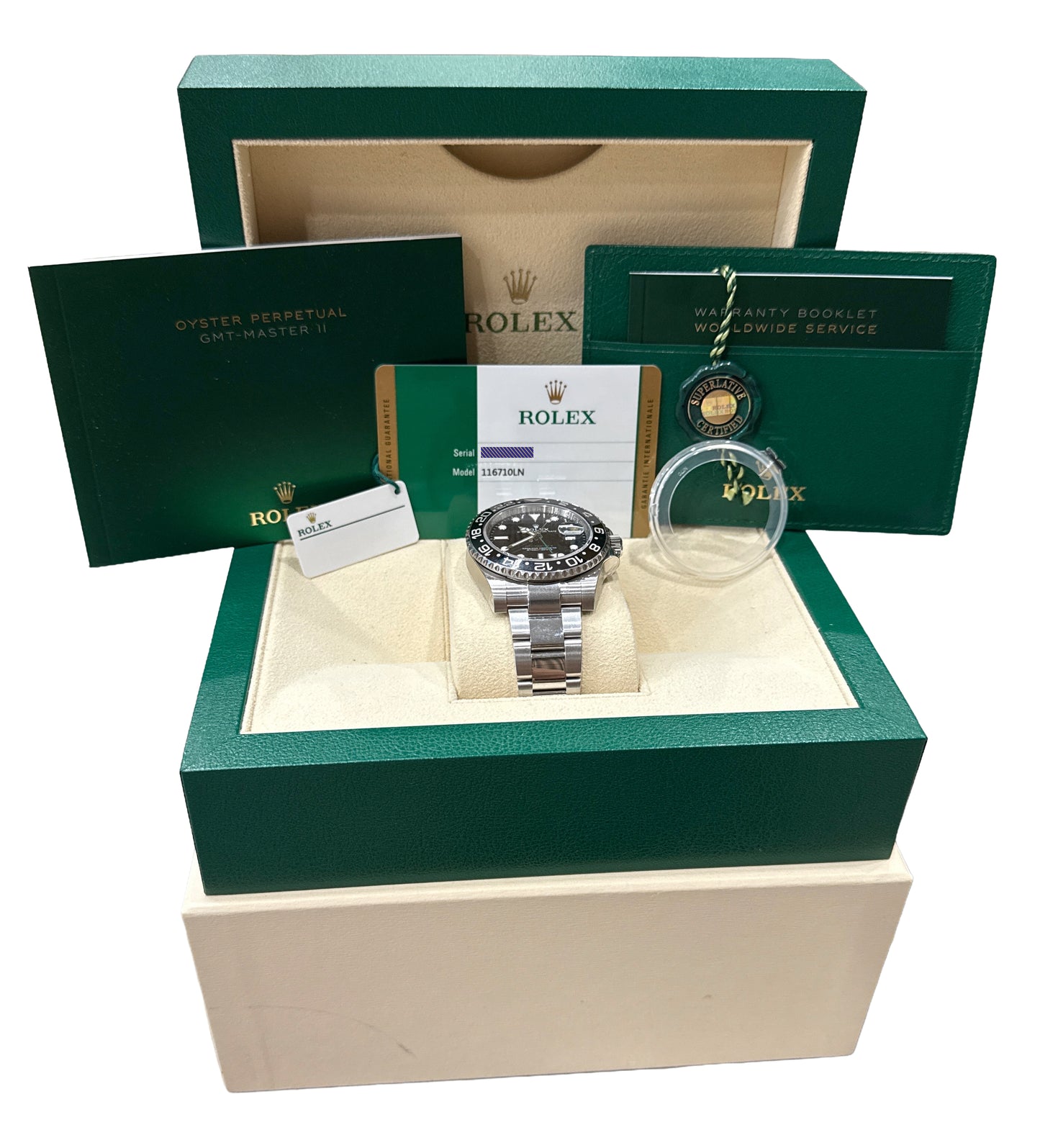 2017 NOS STICKERED PAPERS Rolex GMT-Master II BLACK Green 40mm 116710 LN BOX