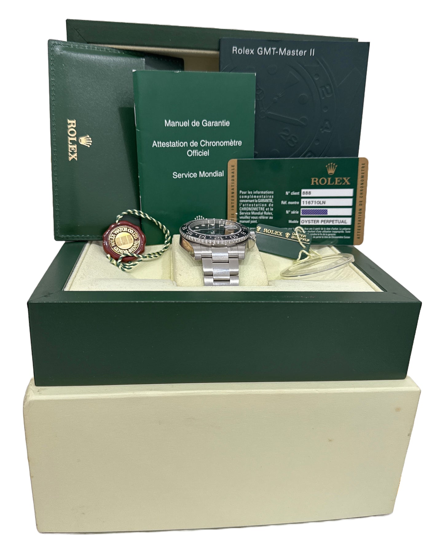 UNWORN NOS STICKERED PAPERS Rolex GMT-Master II Green Black 40mm 116710 LN BOX