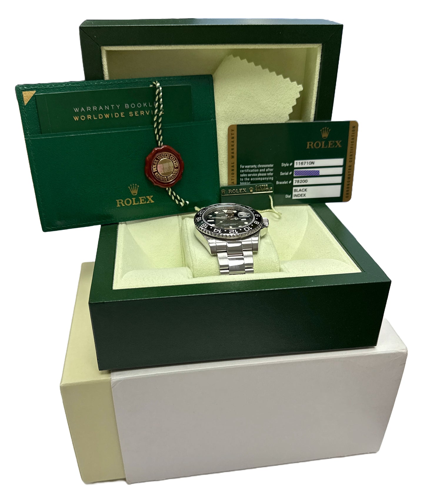PAPERS Rolex GMT-Master II BLACK Green Stainless Ceramic 40mm 116710 LN BOX