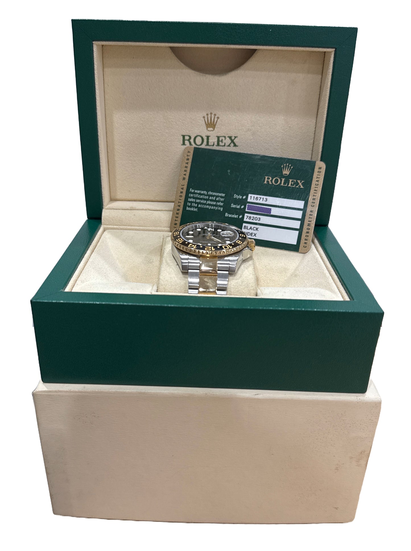 MINT PAPERS Rolex GMT-Master II Black Ceramic 18K Gold Steel 40mm 116713 BOX
