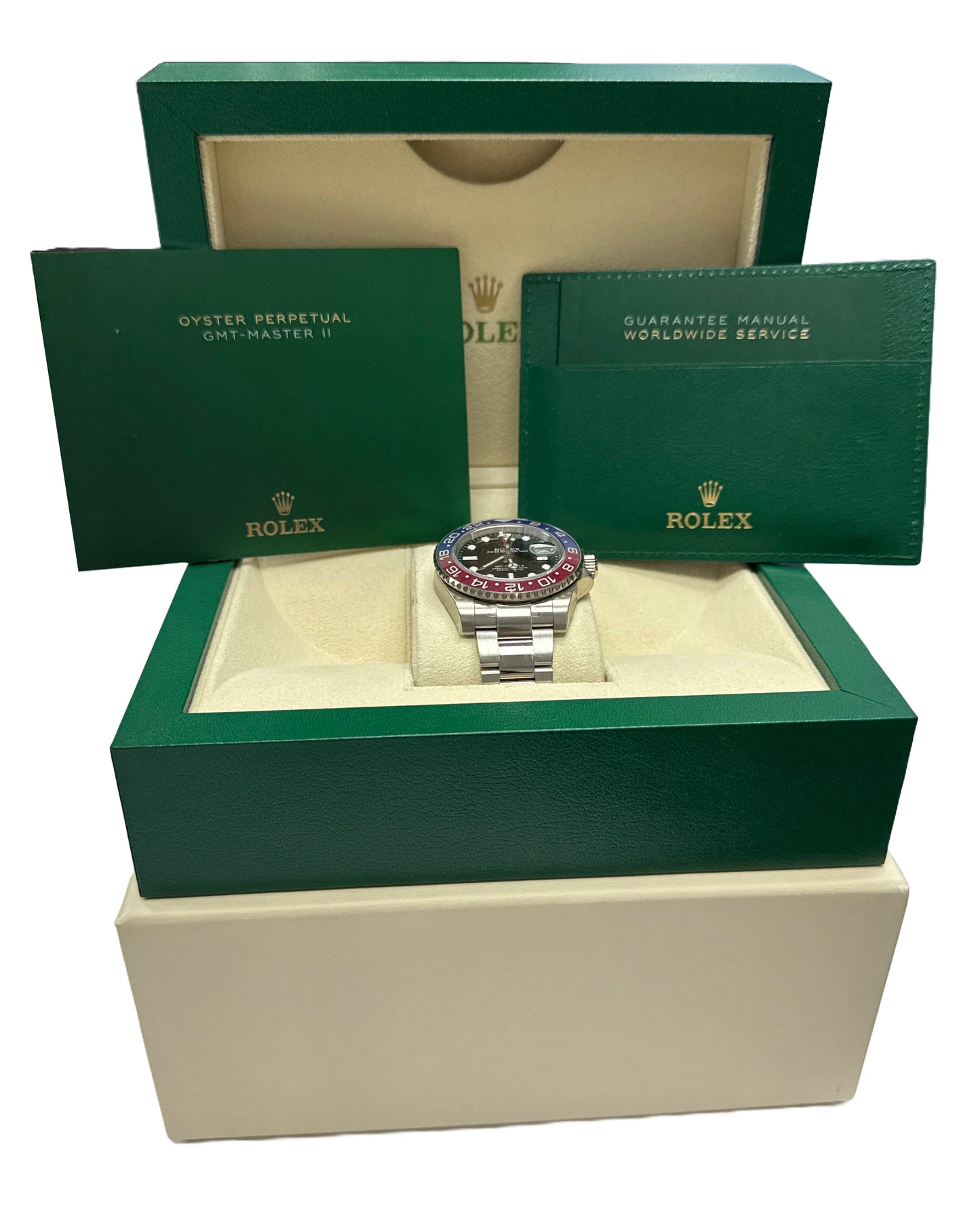 STICKERED Rolex GMT-Master II PEPSI 18K White Gold BLACK Watch 116719 BLRO BOX