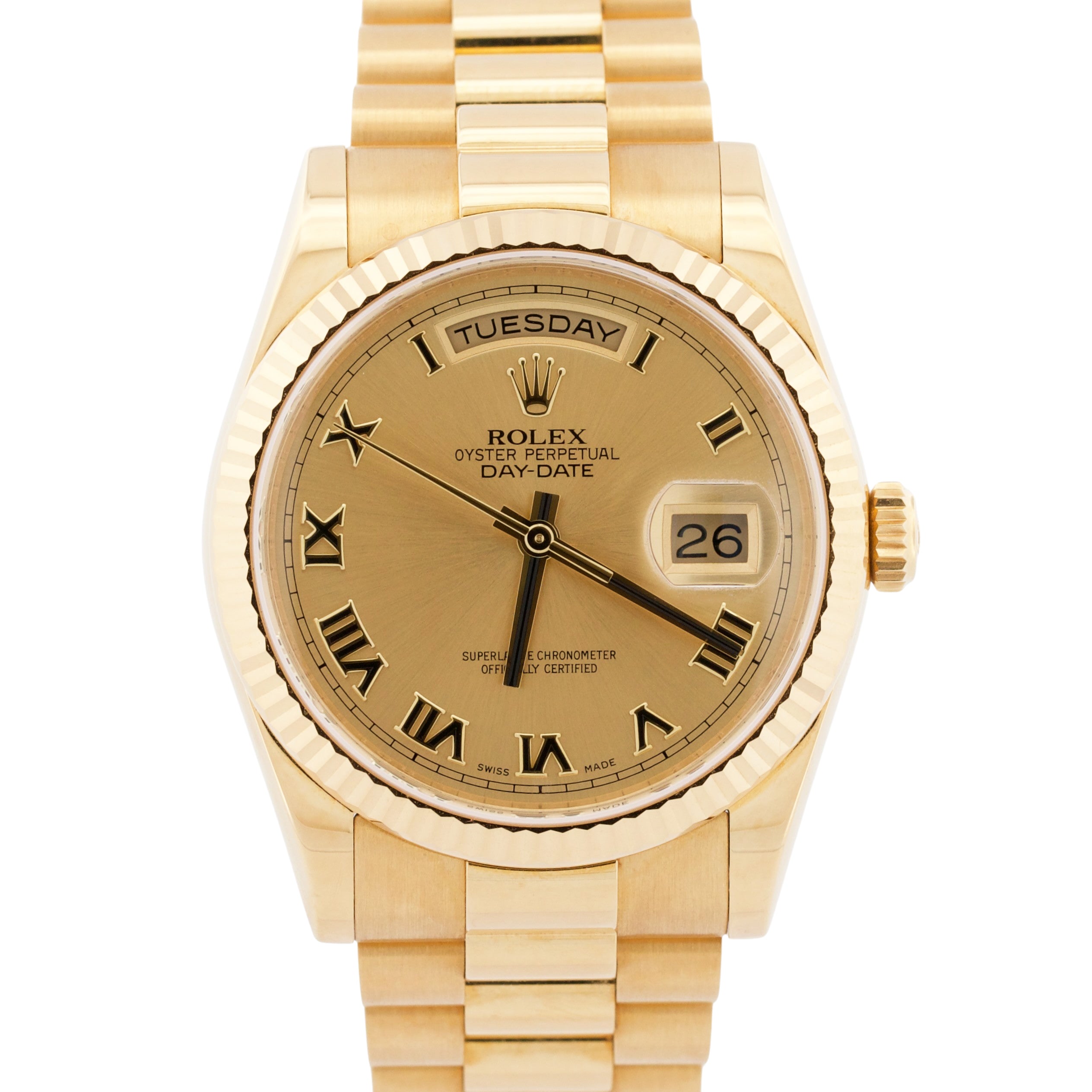 NOS 2016 PAPERS Rolex Day-Date President CHAMPAGNE ROMAN 36mm 18K