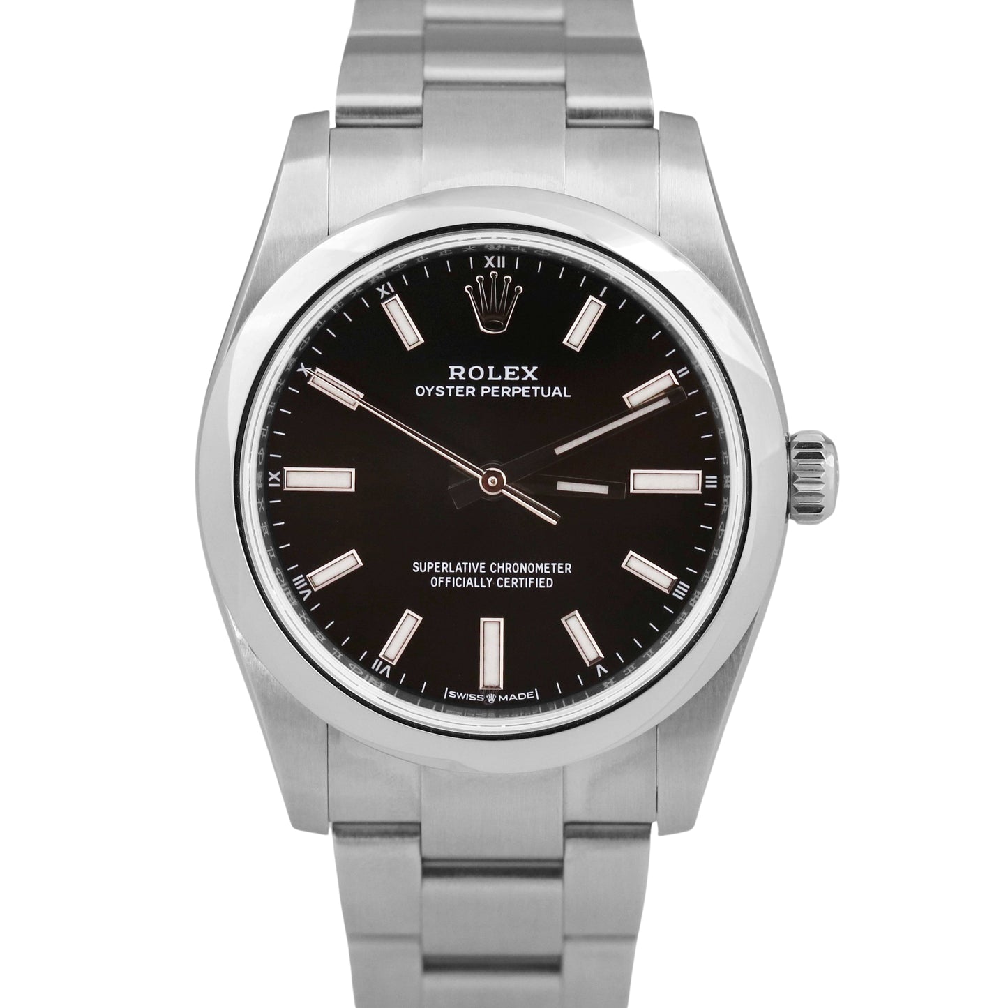 MINT 2022 PAPERS Rolex Oyster Perpetual BLACK Steel 34mm Oyster Watch 124200 BOX