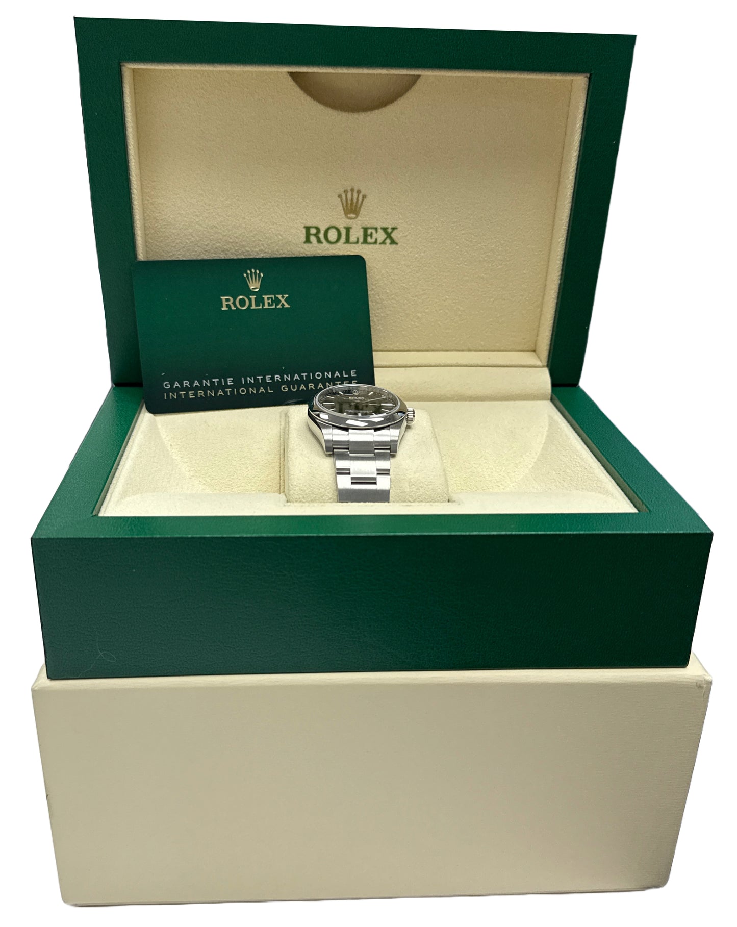 MINT 2022 PAPERS Rolex Oyster Perpetual BLACK Steel 34mm Oyster Watch 124200 BOX