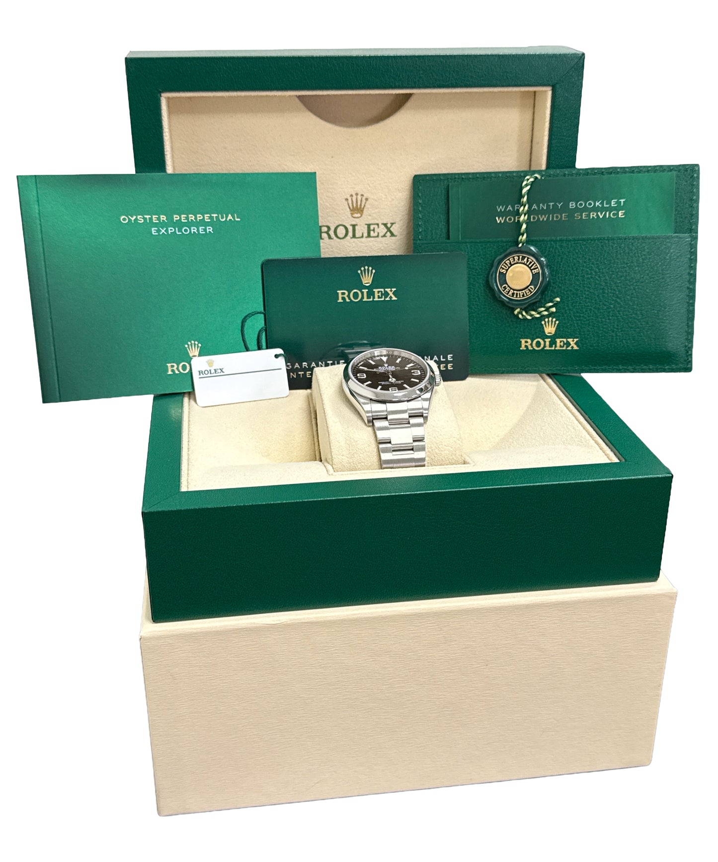 2023 PAPERS Rolex Explorer I BLACK 36mm Stainless Steel 3-6-9 Watch 124270 BOX