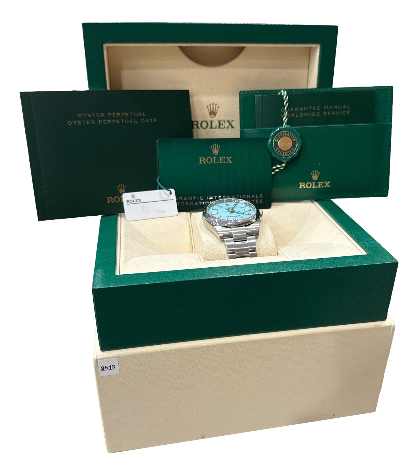 NEW STICKERED Rolex Oyster Perpetual 41 TURQUOISE Blue Steel 41mm 124300 BOX