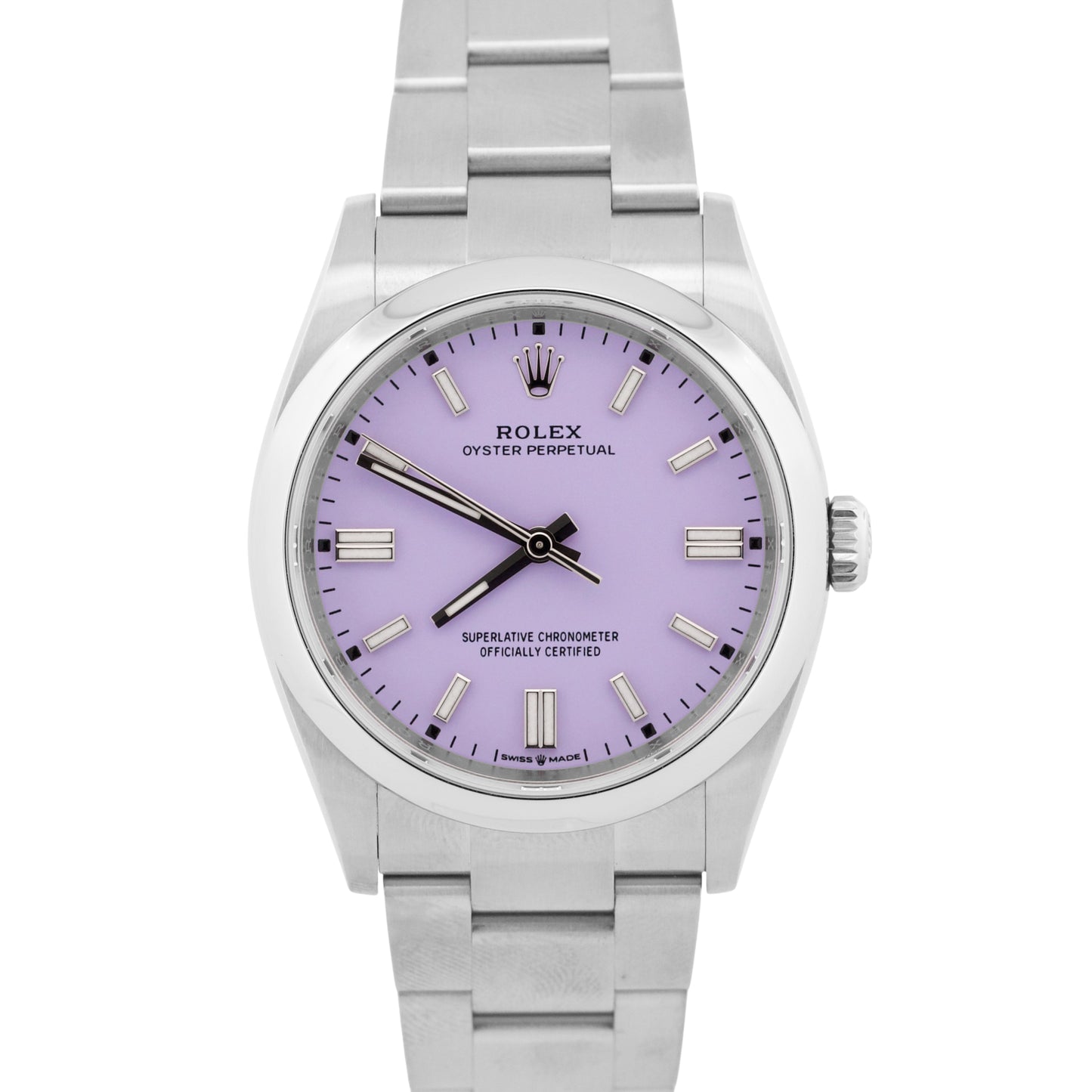 2025 PAPERS Rolex Oyster Perpetual LAVENDER Purple Steel 36mm Watch 126000 BOX