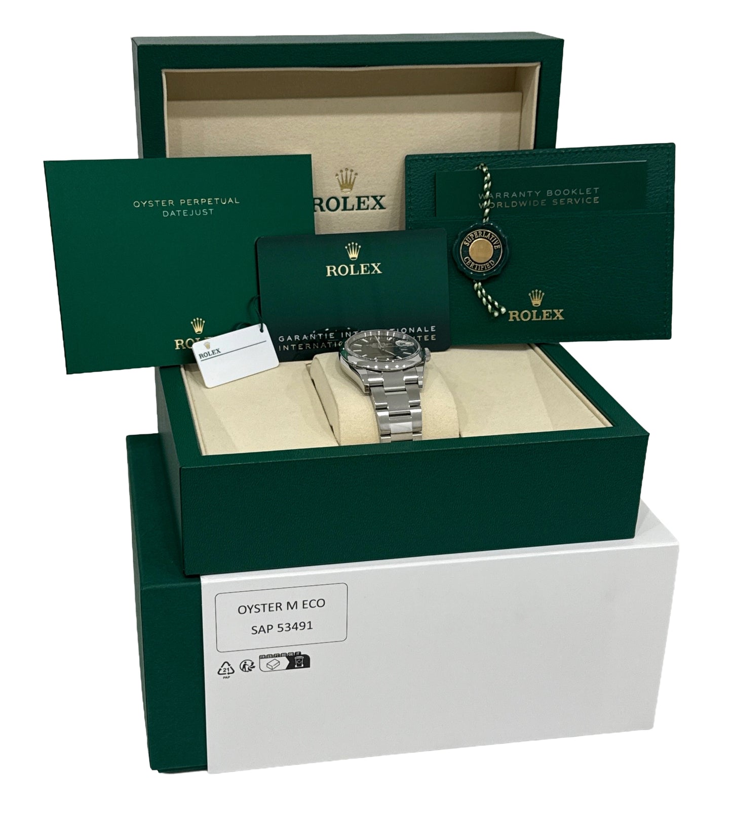 2025 PAPERS Rolex DateJust GREEN Stainless Steel Oyster 36mm Watch 126200 BOX