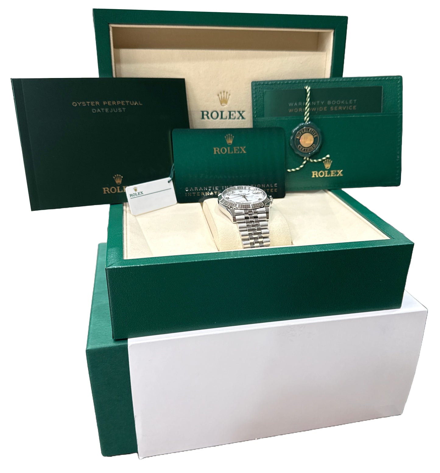 NEW MAR 2025 PAPERS Rolex DateJust 36mm WHITE ROMAN Steel Jubilee 126234 BOX