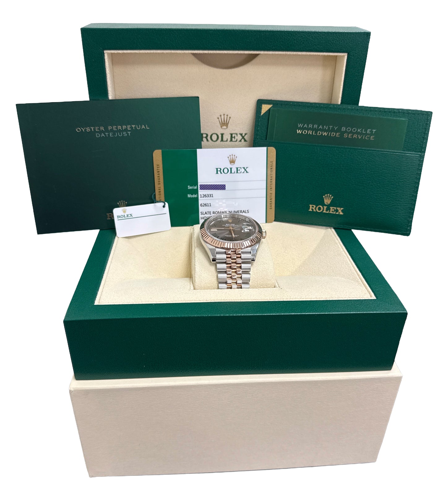 PAPERS Rolex DateJust 41mm WIMBLEDON Steel 18K Rose Gold JUBILEE 126331 BOX