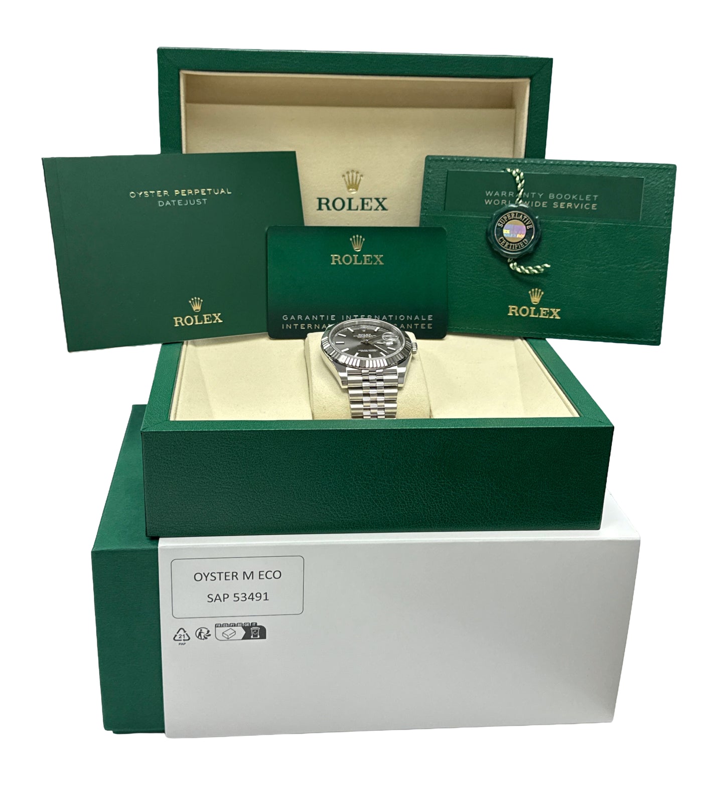 NEW OCT 2025 PAPERS Rolex DateJust 41 RHODIUM 18K Steel JUBILEE 41mm 126334 BOX