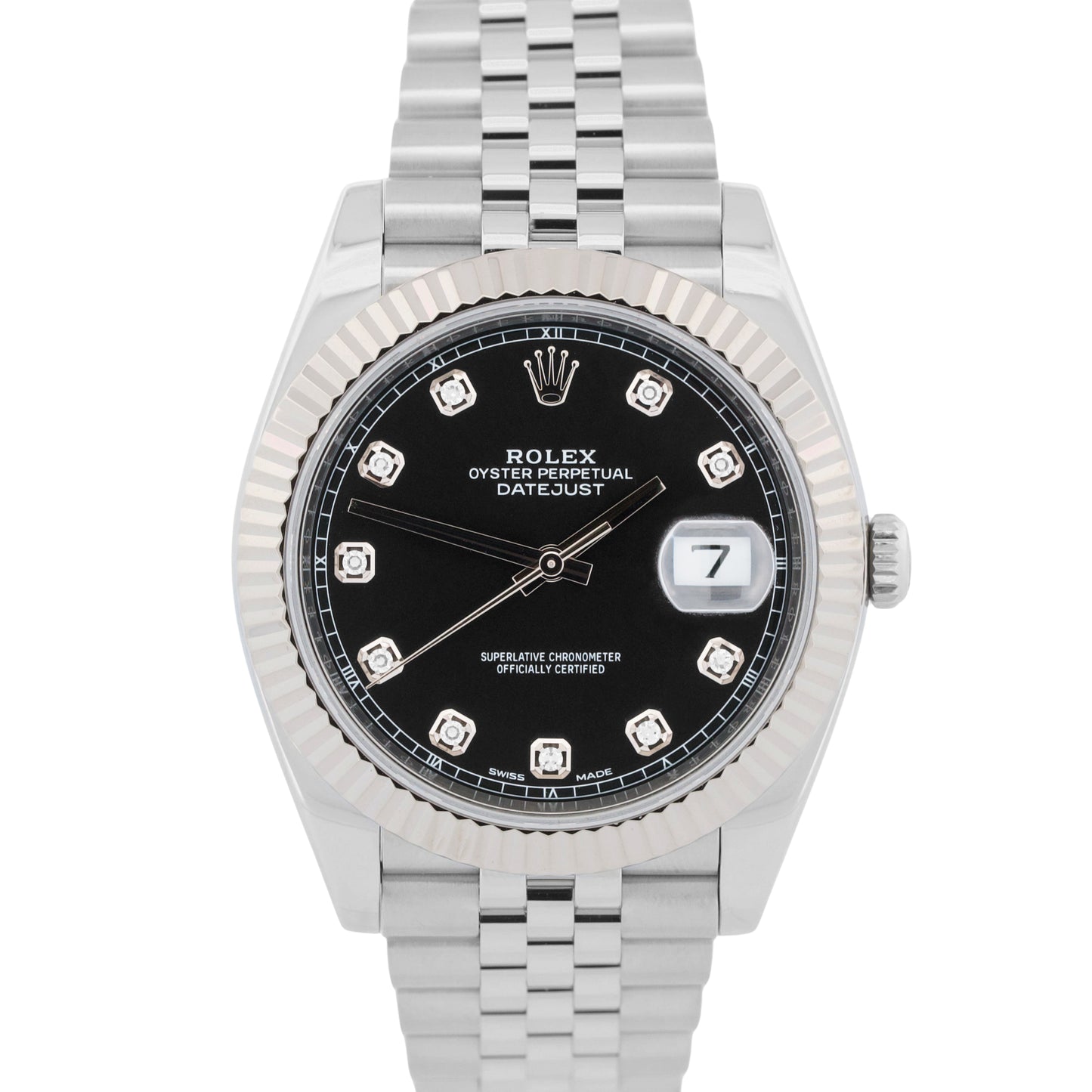 PAPERS Rolex DateJust 41mm BLACK DIAMOND 18K White Gold Steel JUBILEE 126334 BOX