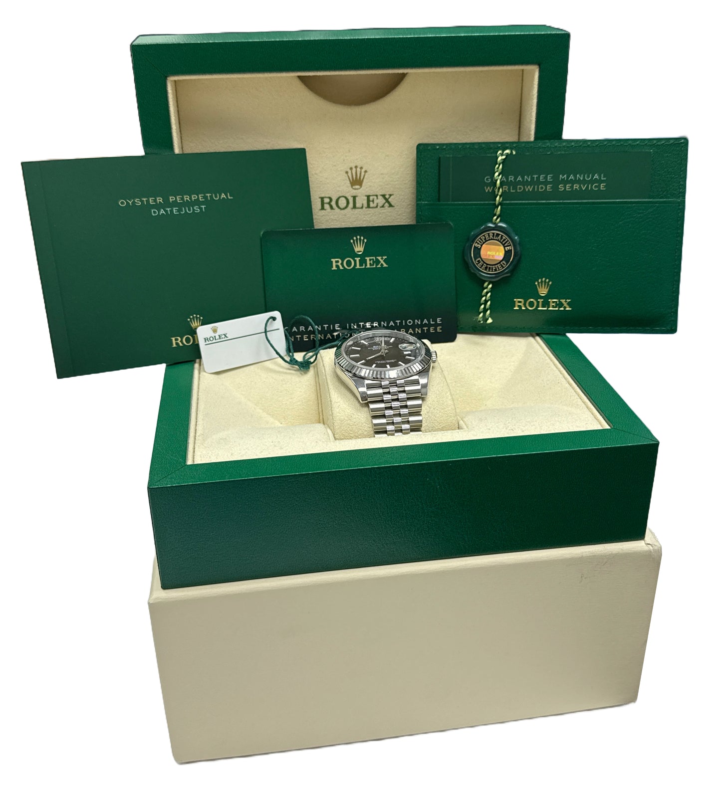 2024 PAPERS Rolex DateJust 41mm BLACK Steel 18K Gold Fluted JUBILEE 126334 BOX