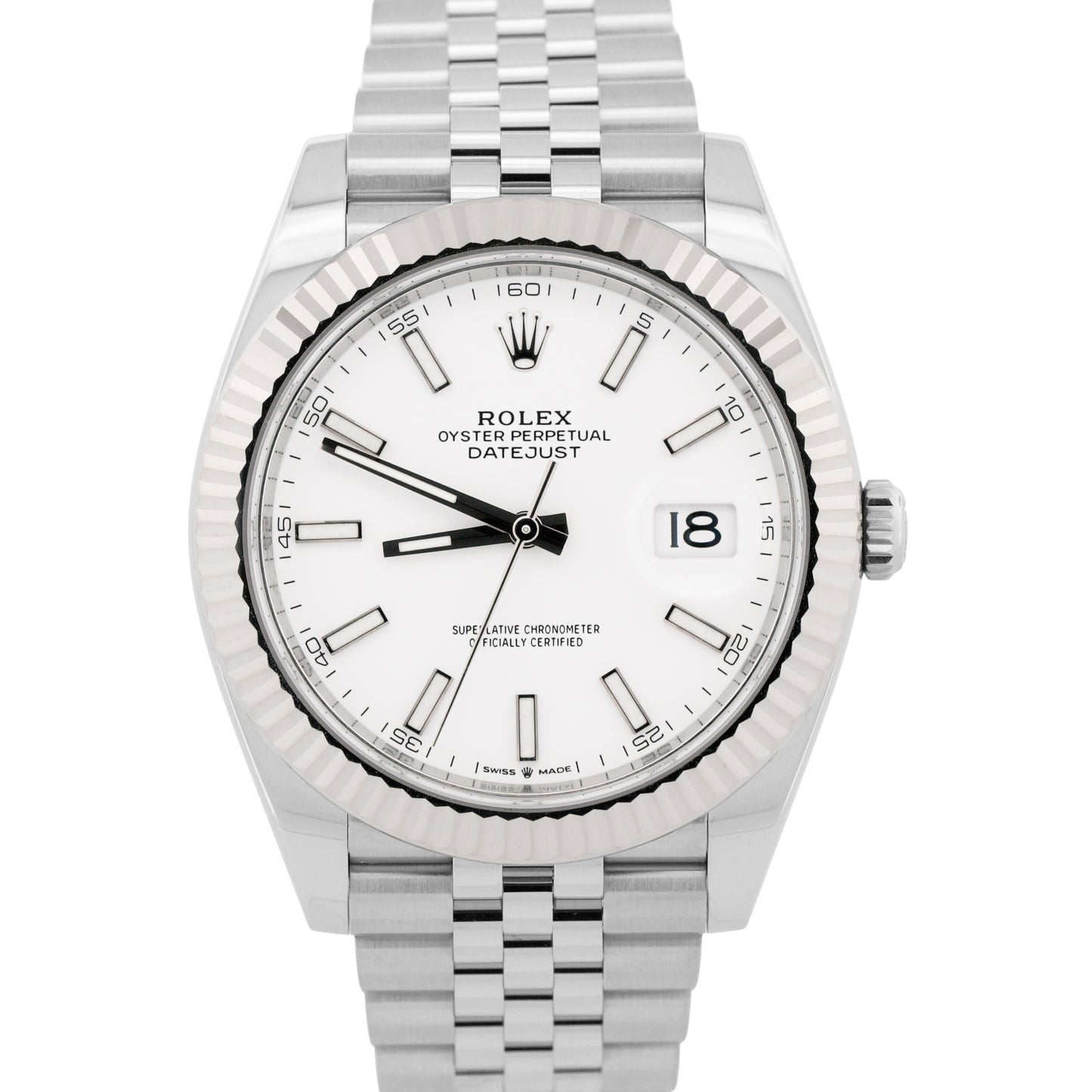 NEW JULY 2025 PAPERS Rolex DateJust 41 WHITE 18K Fluted JUBILEE 41mm 126334 BOX
