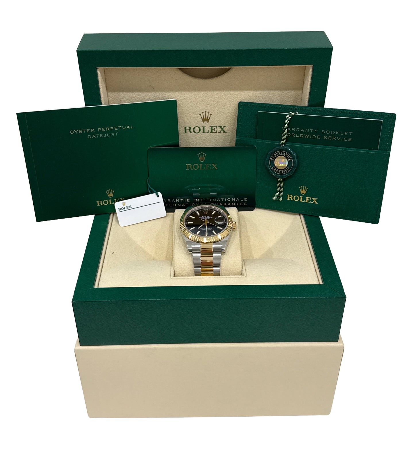2021 PAPERS Rolex DateJust 41 BLACK 18K Gold Steel OYSTER 41mm 126333 Watch BOX