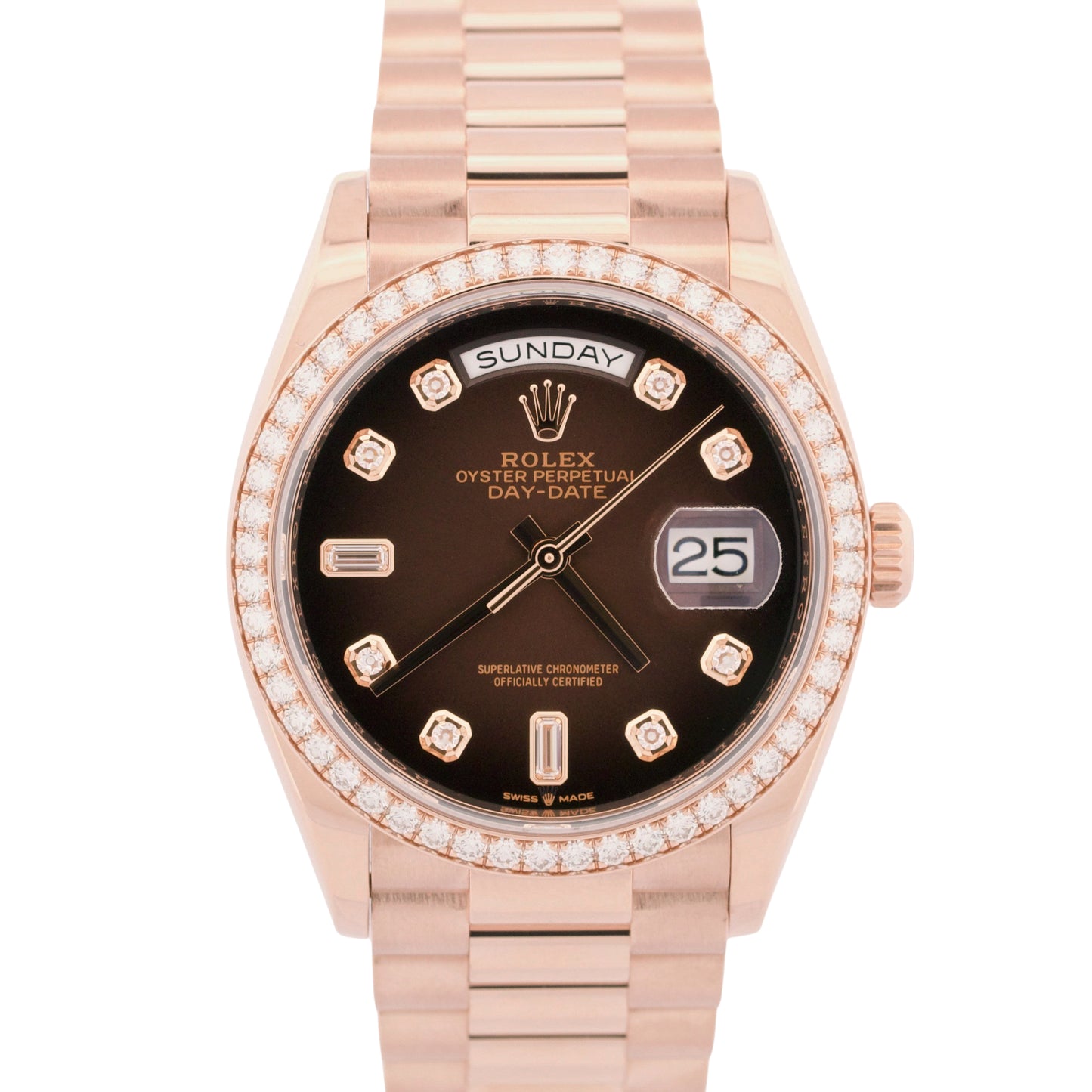 PAPERS Rolex Day-Date President OMBRE CHOCOLATE DIAMOND 36mm 18K 128345RBR BOX